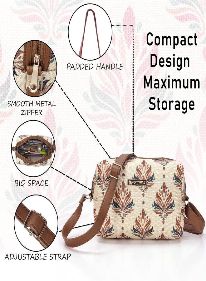 FADAK Bohemian Crossbody Sling Bag for Women & Girls | Ethnic Jacquard Print with Blue & White Pattern (white) - Image 4